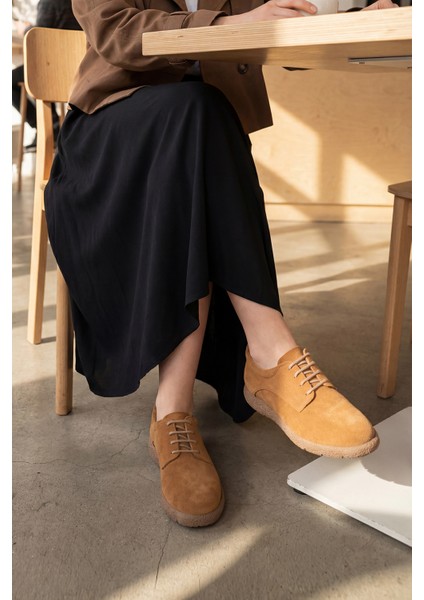 Kadın Deri Oxford Ayakkabı Bağcıklı Günlük Ayakkabı Alyen Taba Süet fiyatları