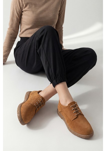 Kadın Deri Oxford Ayakkabı Bağcıklı Günlük Ayakkabı Alyen Taba Süet fırsatları