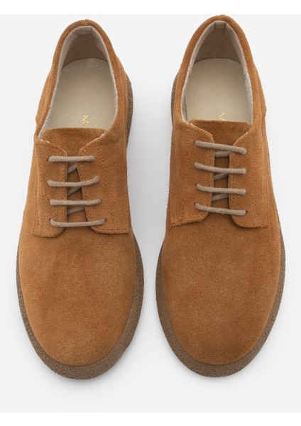 Kadın Deri Oxford Ayakkabı Bağcıklı Günlük Ayakkabı Alyen Taba Süet