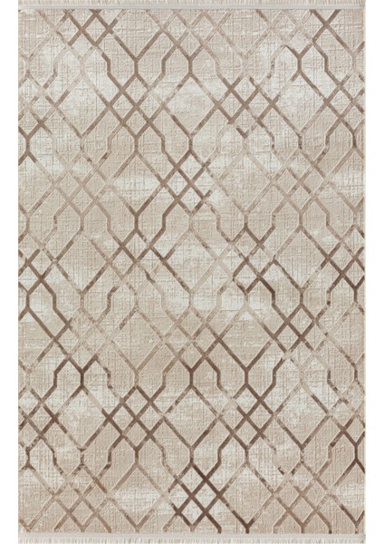 Tokyo 1754 Bej Halı Kahverengi Detaylı Geometrik Desen Modern Akrilik Halı Kaymaz Taban Tozuaz