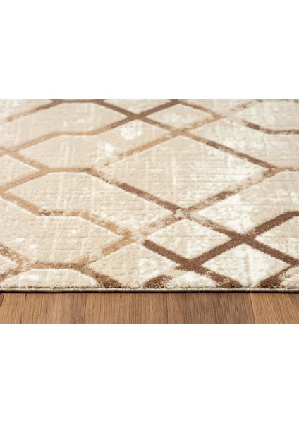 Tokyo 1754 Bej Halı Kahverengi Detaylı Geometrik Desen Modern Akrilik Halı Kaymaz Taban Tozuaz indirimleri