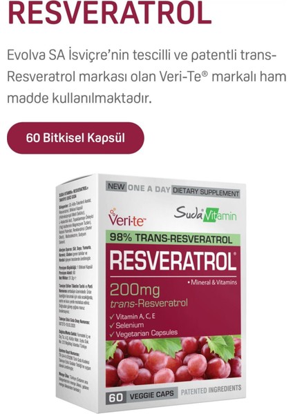 Suda Resveratrol 200 Mg 60 Kapsül fiyatları