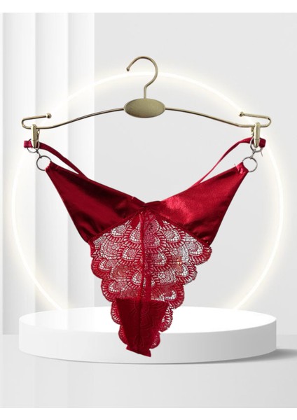 Yılbaşı Özel V Kesim Yanları Parlak Kumaşlı Halka Detaylı Arkası Kurdele Detaylı Kırmızı String fiyatları