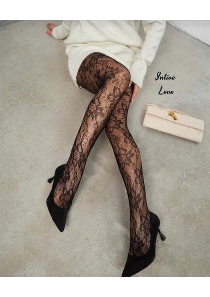 Denise Flower Çiçek Desenli File Modern Dantel Görünümlü Külotlu Çorap modelleri