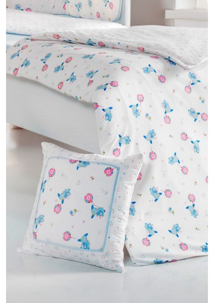 Bebek 5'li Uyku Seti %100 Pamuk 100X135CM Mavi Flying Baloon -Nevresim Takımı- 70X140 Lastikli Çar modelleri