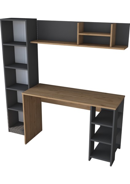 HA125 Kitaplıklı Raflı Çalışma Ofis Bilgisayar Masası Antrasit - Sepet Ceviz indirimleri