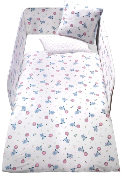 Bebek 5'li Uyku Seti %100 Pamuk 100X135CM Mavi Flying Baloon -Nevresim Takımı- 70X140 Lastikli Çar fırsatları