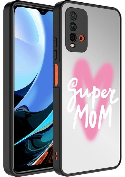 Xiaomi Redmi 9t Kılıf Aynalı Desenli Kamera Korumalı Parlak Akre Mirror Kapak-Süper Anne