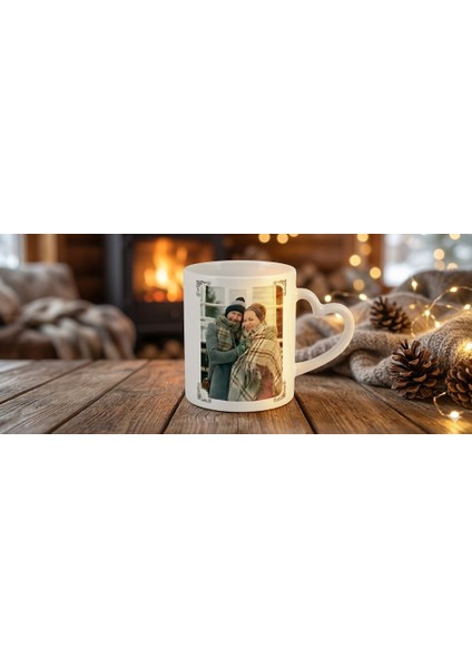 Kişiye Özel Fotoğraflı ve Isimli Kalpli Kulp Kupa Bardak