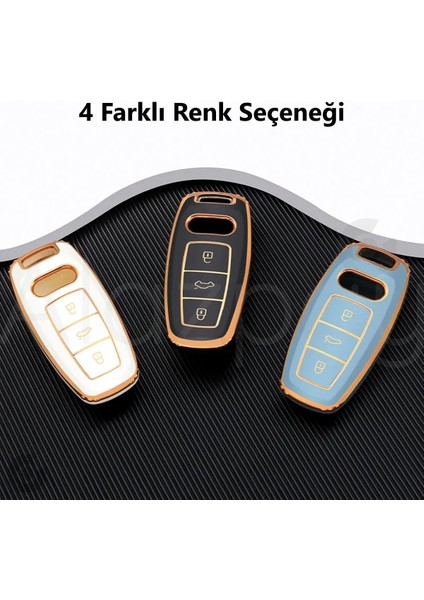 Audi A3 A4 A6 A7 A8 & B9 C8 4K D5 & S7 S8 & Q7 Q8 & E-Tron Gold Kenar Tpu Anahtar Kılıfı