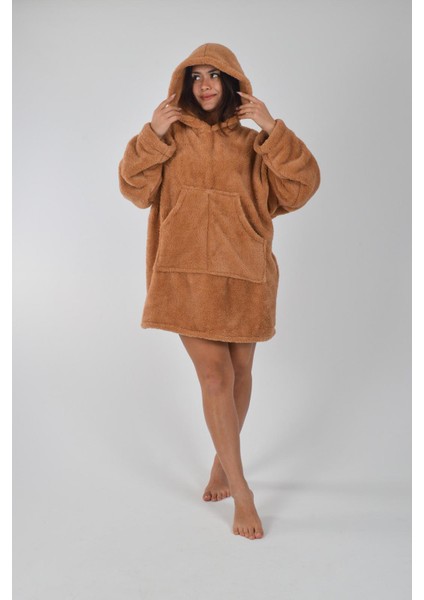 Welsoft Kapüşonlu Giyilebilir Tv Battaniyesi Unisex Peluş Oversize Panço Sabahlık fırsatları