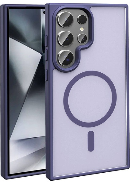 Galaxy S24 Ultra Kılıf Magsafe Şarj Özellikli Mat Arka Yüzey Akre Sio Kapak-Koyu Mor