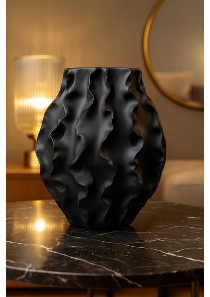 Dekoratif Dalgalı Modern Vazo - Siyah modelleri