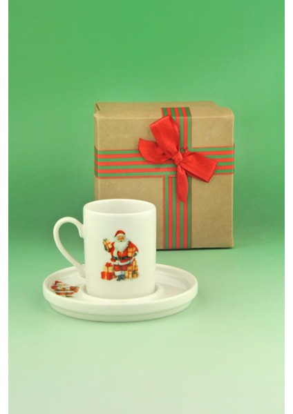 Santa Joy Tek Kişilik Porselen Kahve Fincan Takımı Yılbaşı Hediye Kutulu