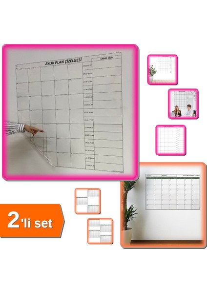 Aylık Planlayıcı Manyetik Duvar + Aylık ve Saatlik Programlayıcı - 2li Manyetik Yapışkanlı Set Q9L1A