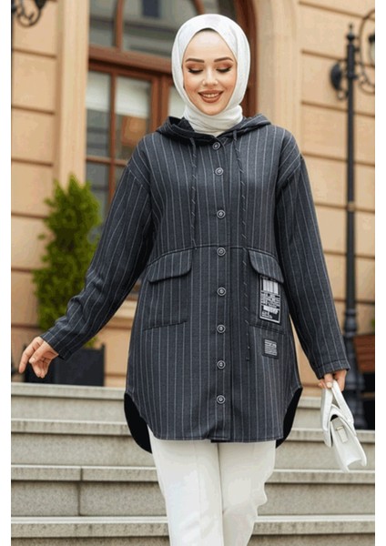 Çizgili Antrasit Tesettür Puane Tunik 10551ANT fırsatları