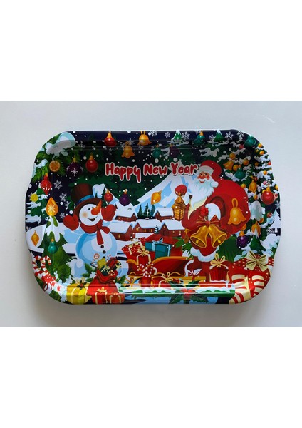 Noel Metal Sunum Tepsisi ,yılbaşı Temalı Servis Tepsisi,kardan Adam Hediyelik Sunum Tepsisi 35X20