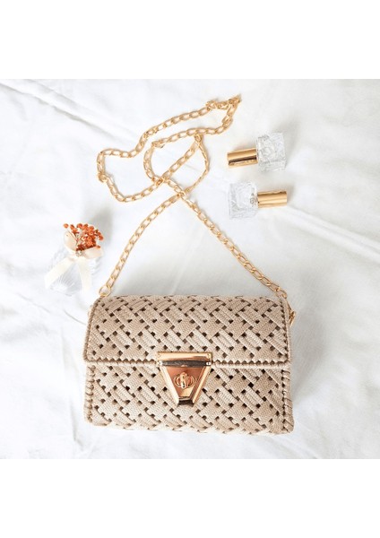 Kanvas Örgü Omuz Çantası / Krem