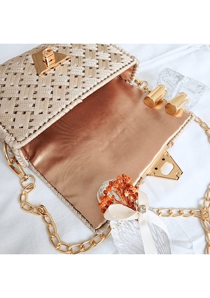 Kanvas Örgü Omuz Çantası / Krem modelleri