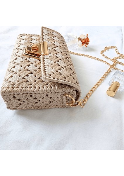 Kanvas Örgü Omuz Çantası / Krem fırsatları