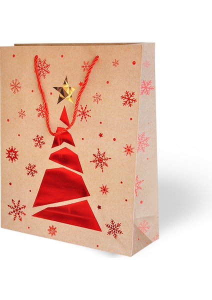 Yılbaşı TEMALI-26X32 Lüks Karton Çanta Varak Baskılı 12 Adet Pakette 4 Farklı Desen