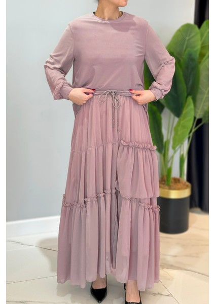 Kolu Şifon Eteği Fırfırlı ve Kraşlı Sandy Takım 5999 Pembe fiyatları