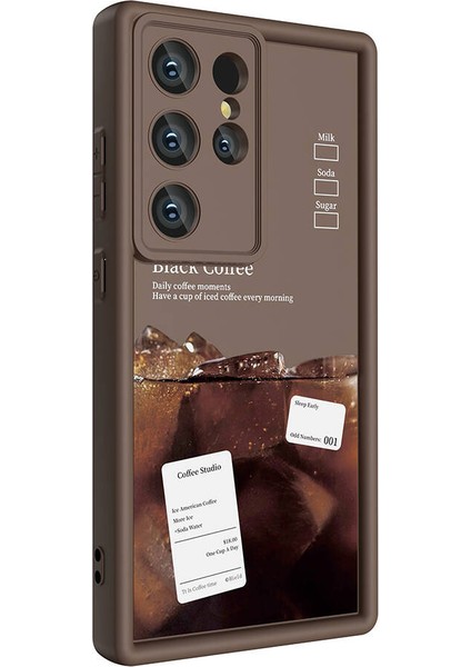 Galaxy S24 Ultra Kılıf Kamera Korumalı Baskılı Arka Yüzey Akre Klas Kapak-Koyu Kahve