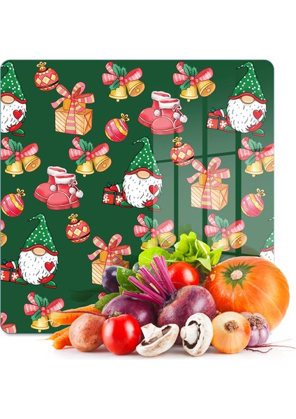 Cam Kesme Tahtası ve Sunumluk Kare Noel Yılbaşı Desenli 30 x 30 cm