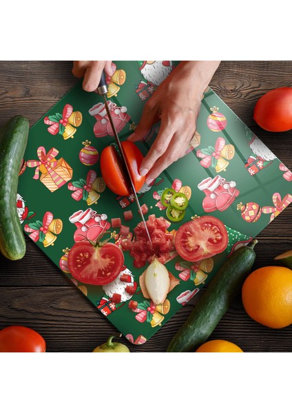 Cam Kesme Tahtası ve Sunumluk Kare Noel Yılbaşı Desenli 30 x 30 cm fırsatları