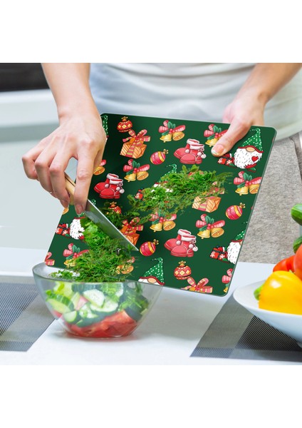 Cam Kesme Tahtası ve Sunumluk Kare Noel Yılbaşı Desenli 30 x 30 cm indirimleri