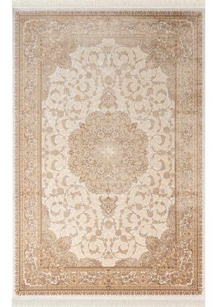 Imperial Luxe IL005S Krem Çerçeveli Göbekli Halı Klasik Desen 100 Tarak Bambu Viskon Ipek Serisi