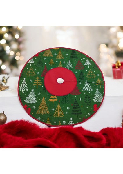 Yeşil Çam Ağacı Desenli Yılbaşı Ayak Halısı, Yılbaşı Ağacı Altı Örtüsü, Yeniyıl Çam Ağacı Eteği Yıkanabilir Cırtlı