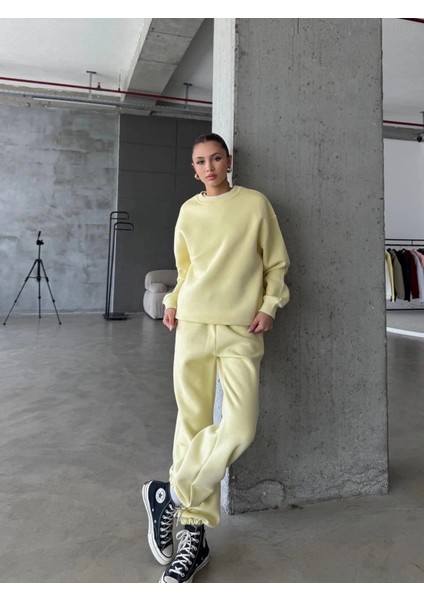 3 Iplik Şardonlu Lastik Paça Eşofman Sarı P510439 modelleri