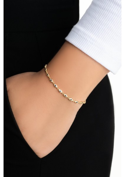 Iris'in Gözü 18 Ayar Sarı Altın Kaplama 20 cm Gümüş Bileklik fiyatları