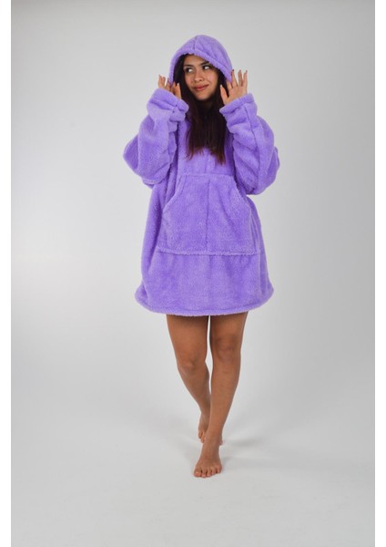 Welsoft Kapüşonlu Giyilebilir Tv Battaniyesi Unisex Peluş Oversize Panço Sabahlık indirimleri