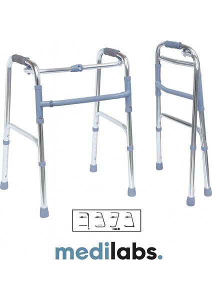 Premium Walker Hafif Alüminyum Kaymaz Tabanlı Katlanabilir Yürüteç