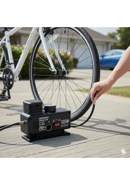 Buffer® 250 Psı Güçlü Taşınabilir Hava Kompresörü–araba, Motosiklet, Bisiklet ve Top Şişirme Için Elektrikli Fişli Çakmaklıklı Lastik Şişirme Pompası fırsatları