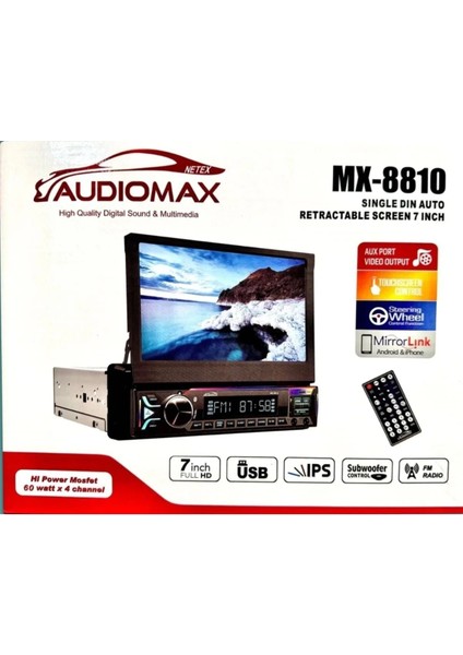 Audıomax MX-8810 Tek Din 7 Inç Full Hd Otomatik Açılır Dokunmatik Ekranlı Multimedya Sistemi fiyatları