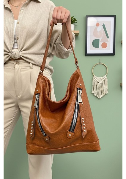 Kadın Yumuşak Deri Çok Bölmeli Büyük Boy Sırt ve Omuz Çantası (41X33 Cm) LIFON-9060