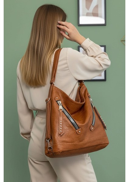 Kadın Yumuşak Deri Çok Bölmeli Büyük Boy Sırt ve Omuz Çantası (41X33 Cm) LIFON-9060 fırsatları