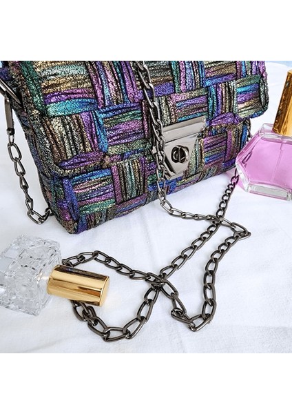 Kanvas Örgü Omuz Çantası/ Simli Siyah fiyatları