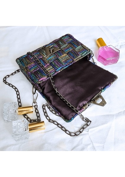 Kanvas Örgü Omuz Çantası/ Simli Siyah modelleri