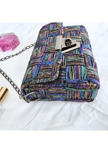 Kanvas Örgü Omuz Çantası/ Simli Siyah fırsatları