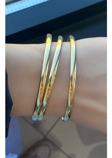 Altın Renk 3'lüdüz Ajda Bilezik Set Çelik