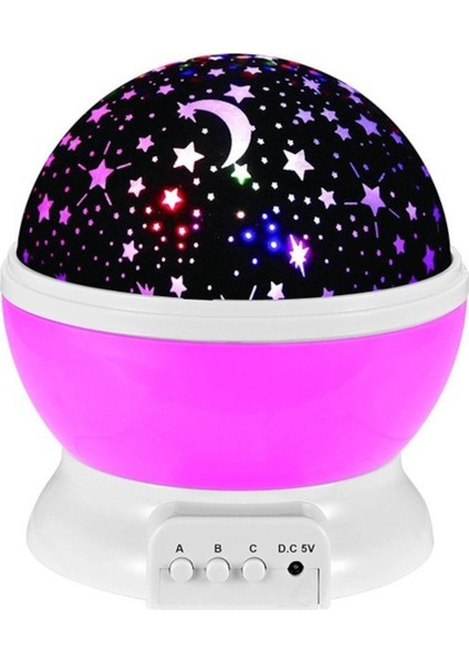 Ay Yıldız DESENLI 360° Dönen projektör Renkli Ledli Uyku Işığı Bebek Çocuk Odası gece Lambası Pembe