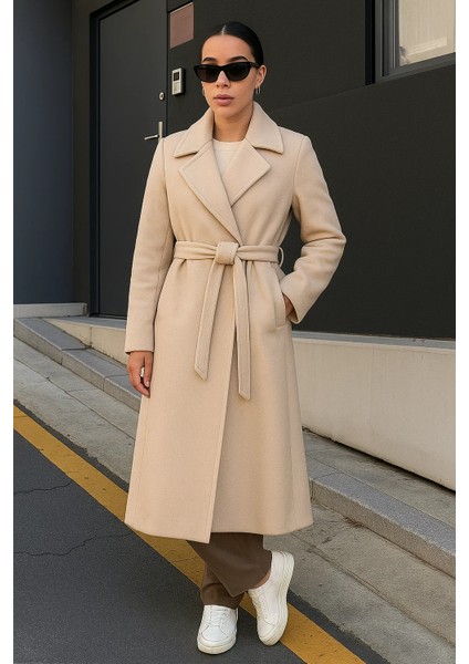 Kadın Trend Basic Uzun Kruvaze Krem Kaşe Kaban fırsatları