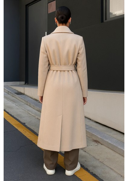 Kadın Trend Basic Uzun Kruvaze Krem Kaşe Kaban indirimleri