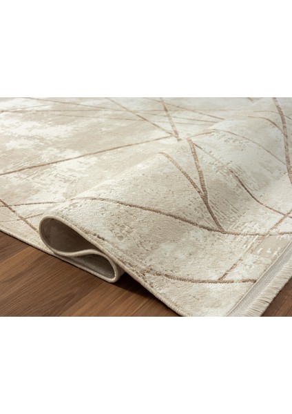 Tokyo 1753 Bej Halı Kahverengi Detaylı Geometrik Desen Modern Akrilik Halı Kaymaz Taban Tozuaz fırsatları