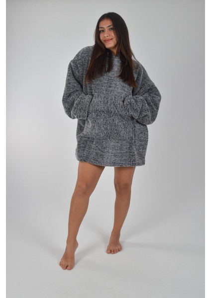 Welsoft Kapüşonlu Giyilebilir Tv Battaniyesi Unisex Peluş Oversize Panço Sabahlık