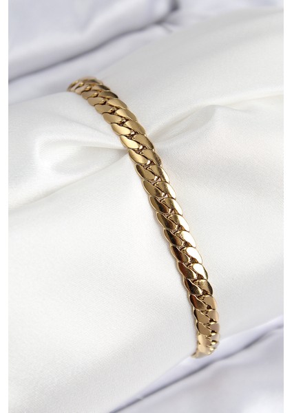 316L Çelik Ezme Zincir Model Gold Renk Kadın Bileklik - TJ-BB7785